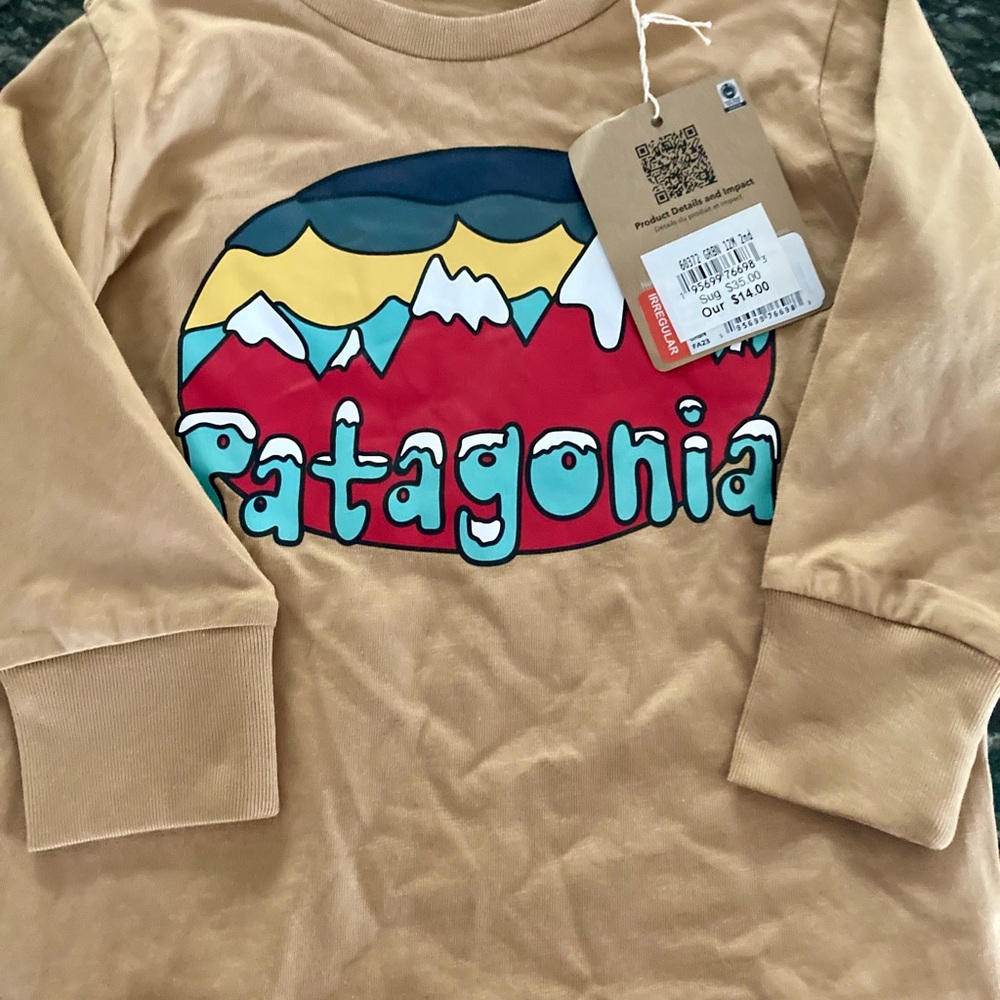 Patagonia Kids Long Sleeve Shirt with Mountain Graphic - Tan
